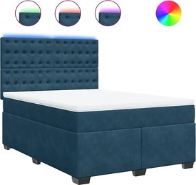 vidaXL Pat box spring cu saltea, albastru, 140x190 cm, catifea