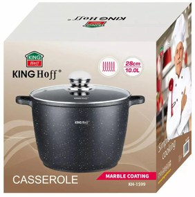 Oală cu capac 28 cm, 10L – Kinghoff KH 1599, antiaderentă cu marmură, neagră, ideală pentru supe și mâncăruri în volum mare
