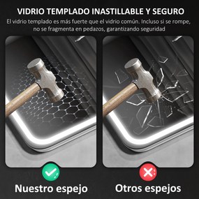 HOMCOM Oglindă de Baie cu LED 70x50 cm cu Bluetooth 3 Culori de Lumină Ceas Digital Funcție Antighear Funcție de Memorie | Aosom Romania