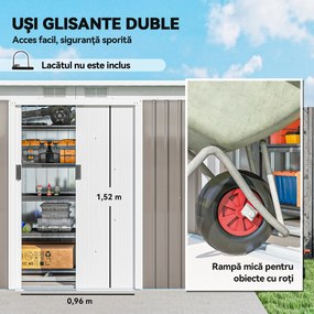 Outsunny - Depozit de grădină din oțel cu 2 orificii de aerisire și 2 uși culisante, 280x130x172 cm, gri deschis | Aosom Romania