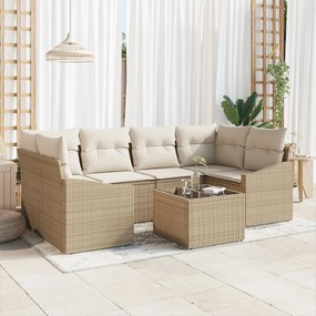 vidaXL Set de canapele pentru grădină cu pernă 7 pcs Bej și crem