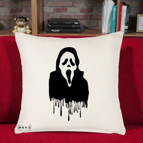 Perna Personalizata Halloween Ghostface Scream Picurand, 40x40 cm, Crem Reliefat, Husa Detasabila, Perna Inclusa, BEKZ®