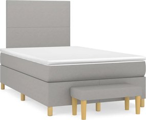 vidaXL Pat continental cu saltea, gri deschis, 120x200 cm, textil