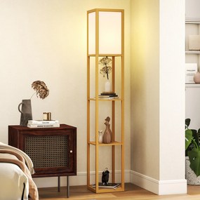 HOMCOM Lampă de Podea cu Rafturi de Depozitare Soclu E27 pentru Living Dormitor Birou Natural | Aosom Romania