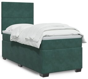 3290783 vidaXL Pat box spring cu saltea, verde închis, 90x190 cm, catifea