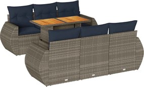 vidaXL Set canapele de grădină, 7 piese, cu perne, gri, poliratan