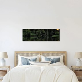 Tablou cu lac în pădure (cu ceas) (90x30 cm)
