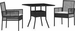 vidaXL Set de masă pentru grădină 3 pcs Negru poliratan