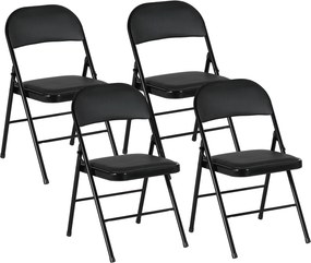 HOMCOM Set de 2 Scaune Pliabile Metalice, Tapițate cu Piele Ecologică PU, pentru Interior, cu Șezut Confortabil și Spătar Deschis | Aosom Romania