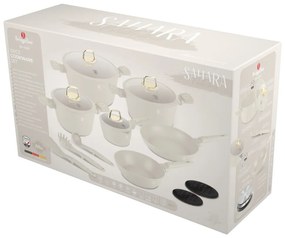 Set oale si tigai cu capace 15 piese Sahara Collection Berlinger Haus BH 8081, crem, antiaderente, curatare usoara, inductie, design elegant, premium