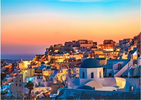 Tablou pe sticlă - Santorini în amurg (70x50 cm)