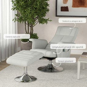 HOMCOM Fotoliu relaxant cu masaj și pouf, fotoliu TV cu spătar reglabil și șezut pivotant la 360° 78 x 95 x 88 cm crem | Aosom Romania