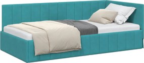 vidaXL Cadru de pat colțar cu headboard Turcoaz 90 cm x 200 cm Catifea
