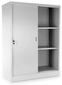 Dulap metalic universal mediu cu uși glisante 90 x 40 x 120 cm, încuietoare cilindrică, gri - ral 7035