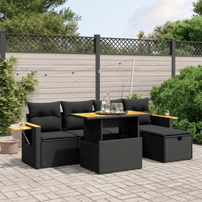 vidaXL Set mobilier de grădină cu perne, 6 piese, negru, poliratan