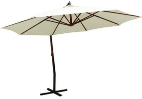Umbrela de soare suspendata stalp din lemn 350 cm alb nisipiu Alb