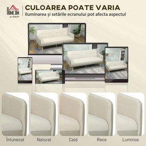 HOMCOM Canapea Extensibilă 3 Locuri Convertibilă cu Cotiere din PU, Colțar Reclinabil Clic Clac în Catifea cu Picioare Metalice și Cadru din Lemn, pentru Living sau Dormitor, 185x84x83 cm, Bej | Aosom Romania