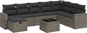 vidaXL Set canapele de grădină, 9 piese, cu perne, gri, poliratan