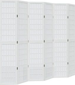 vidaXL Paravan cameră 6 panouri, alb, lemn masiv paulownia