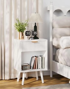 NOM5 - Set 2 Noptiere 39 cm, cu 1 sertar, dormitor, Riflaje - Maro/ Alb / Negru - Auriu
