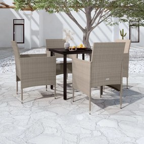 Set mobilier de gradina, cu perne, 5 piese, bej si negru Bej si negru, Lungime masa 80 cm, 5