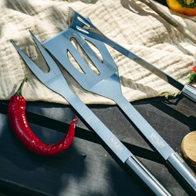 Set ustensile pentru gratar Adler AD 6729, 4 piese, Otel inoxidabil, Carcasa din aluminiu, Orificii de agatare, Argintiu