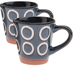 Set de 2 căni ceramice Cercuri 100 ml, albastruînchis