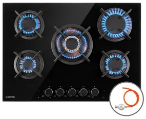 Goldflame 5, plită pe gaz, 5 arzătoare din aramă, ceramică din sticlă, negru