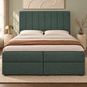 Pat boxspring din catifea Novella cu ladă 140×200 cm, verde