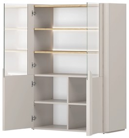 Vitrină Amilio 100 cm - cashmere / stejar uleiat / mânere cashmere