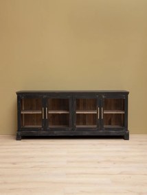 Bufet din lemn masiv și sticlă, 4 uși, aspect rustic, Anvers