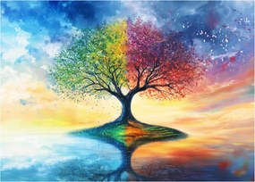 Tablou pe sticlă – Arbore pictat al anotimpurilor (70x50 cm)