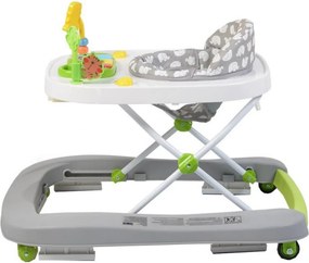 Premergator Premium reglabil in 3 trepte de inaltime NOVOKIDS™ ZooZoo Baby ,Roti silentioase din silicon, Cu melodii, Animalute, Pliabil, Gri