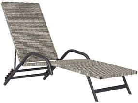Outsunny Șezlong chaise longue din rășină impletită inclinabil și reglabil în 4 niveluri în formă de S, 156x62x96cm maro | Aosom Romania