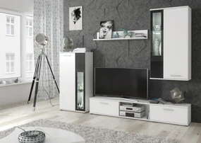 Mobilier living Willa 29 WS WW (alb + sticlă neagră) (cu iluminat). 1024449