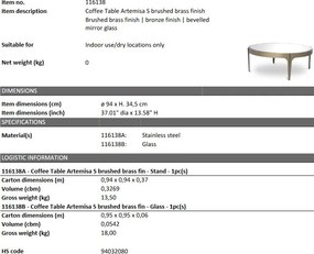 Masuta de cafea design LUX Artemisa S, alama periata 116138 HZ