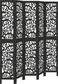 vidaXL Paravan de cameră cu 5 panouri, negru, lemn masiv paulownia