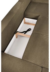 Colțar verde extensibil cu tapițerie din catifea reiată (cu colț pe partea stângă /în formă de "U") Tori – Bonami Selection