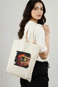 Sacosa de Panza pentru Cumparaturi, Geanta Tote, model Celestial Eye 20, 38x34.5 cm, Alba, BEKZ®