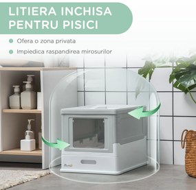 PawHut Litiera Pisici Închisă din PP, cu Tavă Detașabilă și 2 Uși, Igienică, Design Modern | Aosom Romania