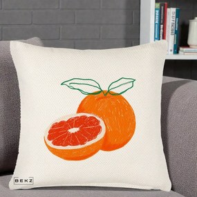 Perna Decorativa Grepfrut Citrus, 40x40 cm, Crem Reliefat, Husa Detasabila, Perna Inclusa, BEKZ®