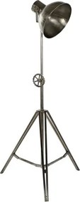 Lampă de podea industrială din metal, trepied reglabil, abajur tip reflector, finisaj argintiu antichizat, 74 x 61 x 182 cm, „Flashlight"