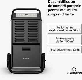Klarstein DuraDry 50L dezumidificator, 50 l/zi, 70-100 m², oțel inoxidabil, mobil, 450 m³/h