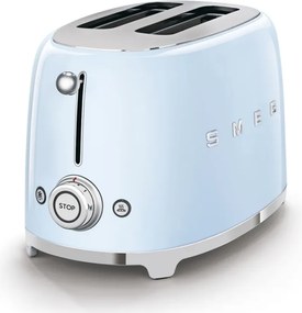 Prajitor de paine SMEG 50's Style TSF01PBEU, 950 W, 2 felii, 6 trepte, Tava pentru firimituri, Cablu integrat, Otel inoxidabil, Albastru