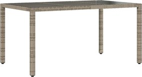 vidaXL Masă de grădină cu blat din sticlă gri, 150x90x75 cm, poliratan