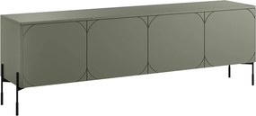 Comodă TV Sonatia 200 cm cu picioare metalice și 4 uși - verde măsliniu