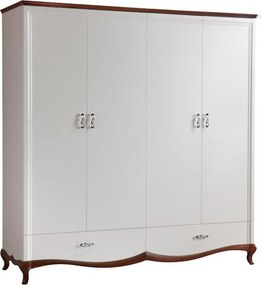 Dulap lemn masiv nuc Milan 4 Uși Alb-, 204,4 × 62,5 × 209,5 cm