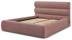 Pat matrimonial roz deschis tapițat cu spațiu de depozitare și somieră 180x200 cm Jagna – Bobochic Paris