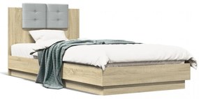 Cadru de pat cu tăblie, stejar sonoma, 90x200 cm lemn prelucrat