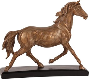 Statuetă decorativă din polirășină, bronz, cal în trap pe soclu negru, finisaj antichizat, 25 x 29,5 x 7,5 cm, „Bucéphale”